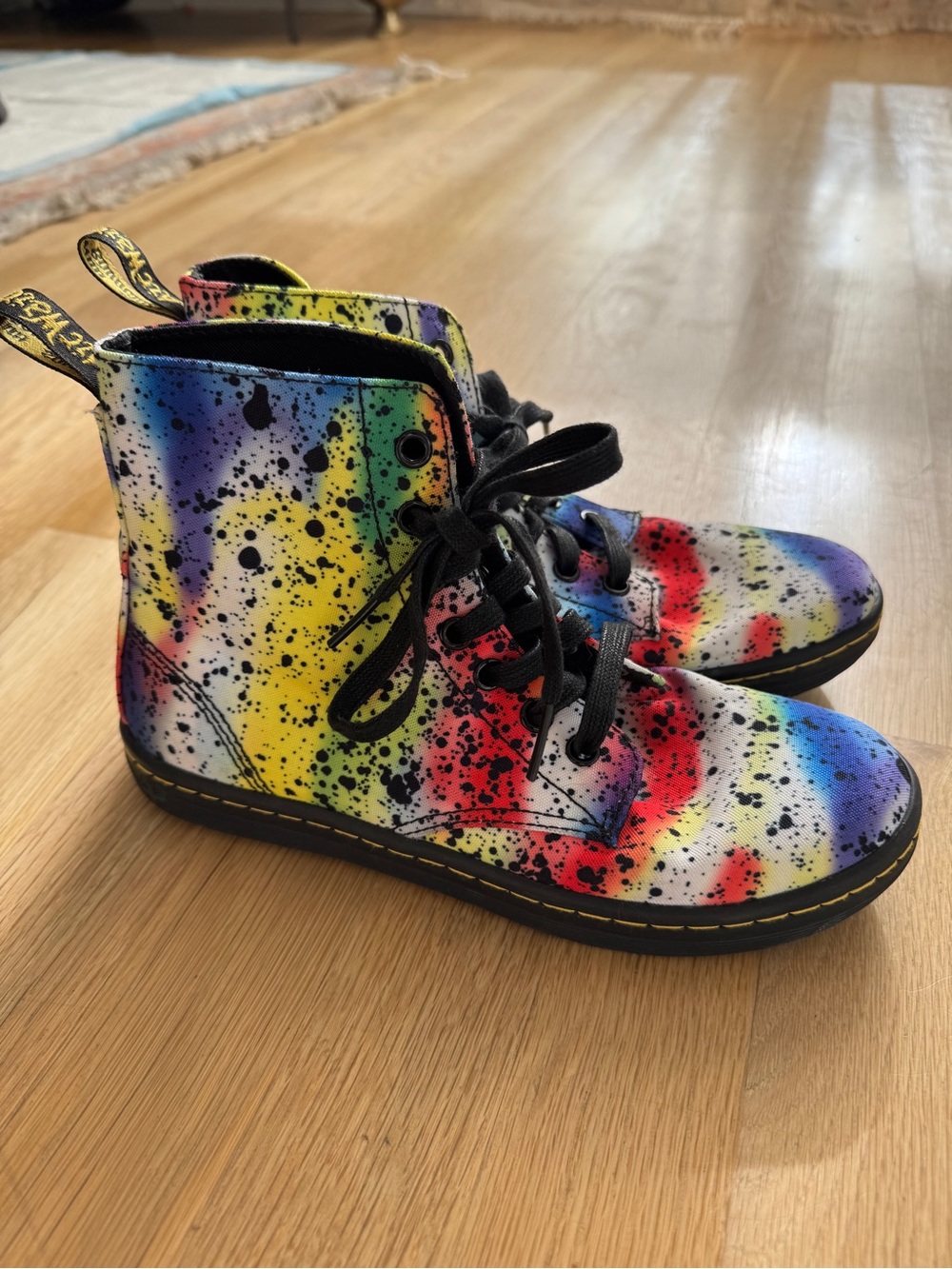 Dr. Martens hackney Rainbow Tie Dye Paint Splatter Canvas Boots